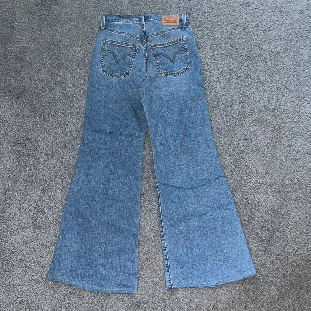 LEVI'S RIBCAGE BELL BLUE JEANS - BIG BELL BOTTOM FLARE EXTREME HIGH WAIST  28X30 - Picture 2 of 14